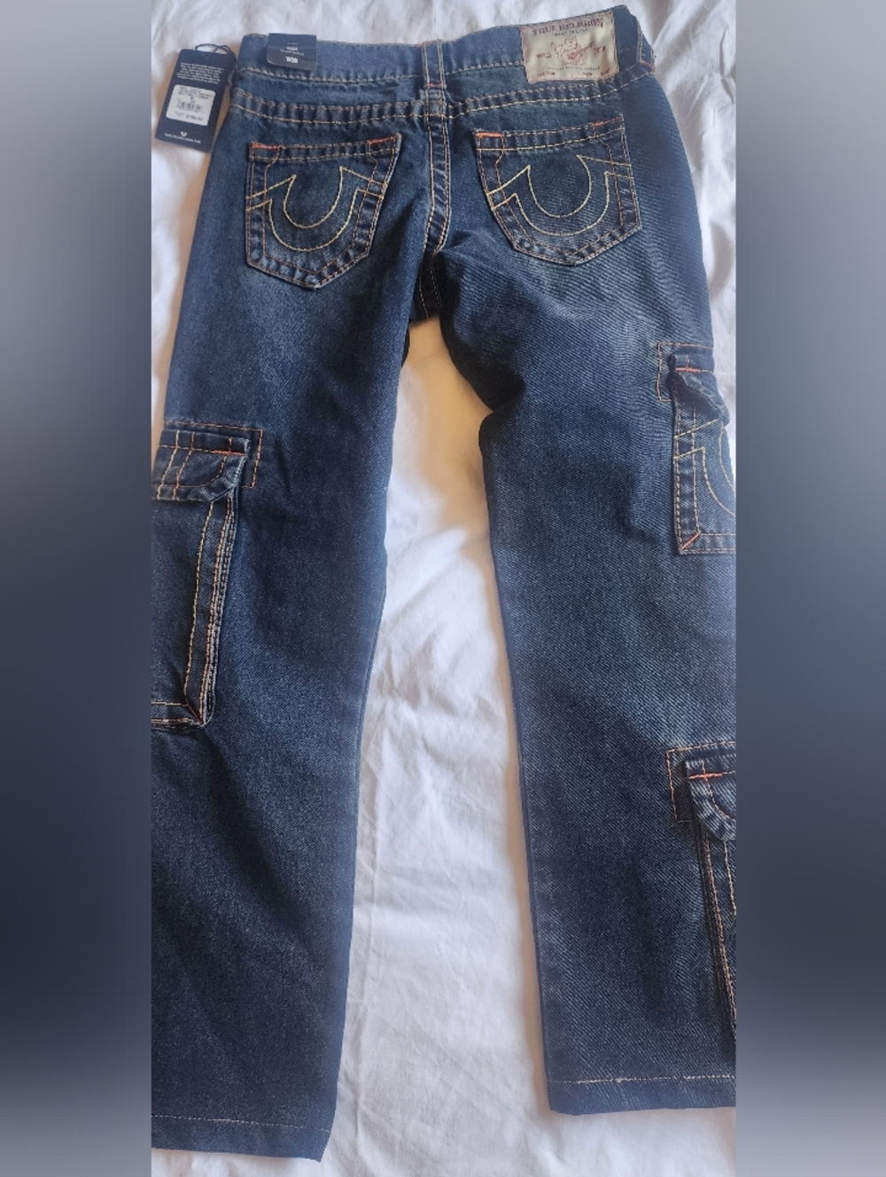 True Religion Women's Dark Wash Cargo Denim Jeans Relaxed Boot Cut - Picture 2 of 4